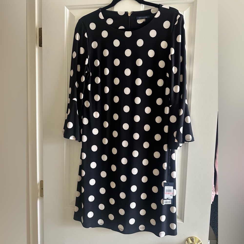 Tommy Hilfiger Black and White Dress with Bell Sleeves